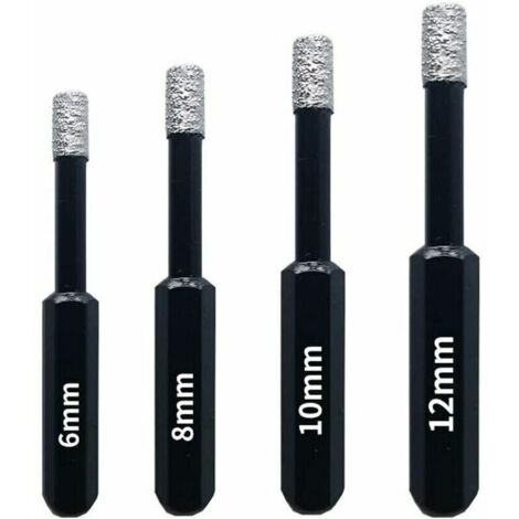 Coffret 4 Forets Diamant Pour Carrelage, Céramique, Grès Cérame, Tuiles, Verre, Pierre. Professionnelles Mèches Diamantées Scies-Cloches - 6Mm 8Mm 10Mm 12Mm