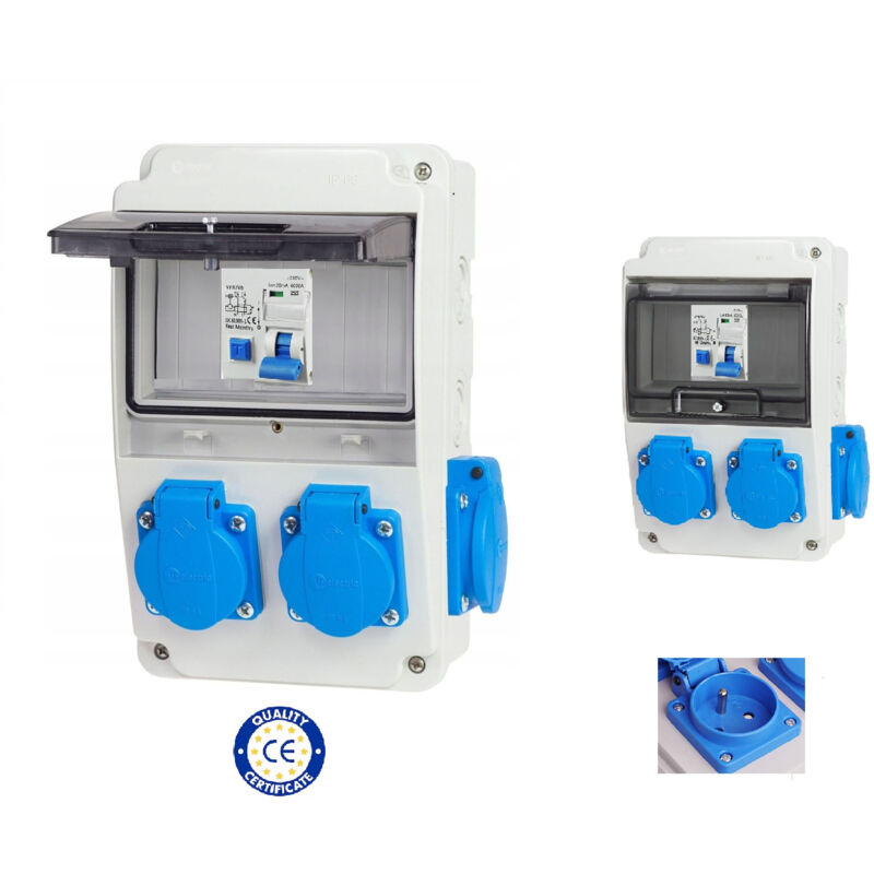 Coffret 4 prises étanches 2P+16A précâblées avec disjoncteur différentiel 2x20A-30ma