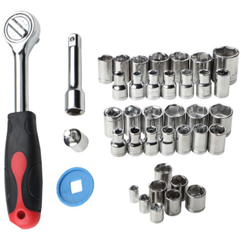 Coffret 40 douilles métriques avec cliquet 3/8, rangement plastique inclus (pour voiture, moto, garage)