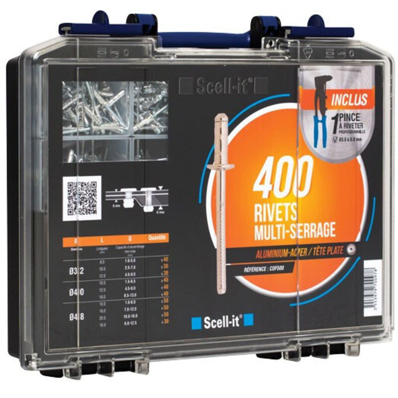 Coffret de 400 rivets multi-serrages + pince - scell-it - COF500