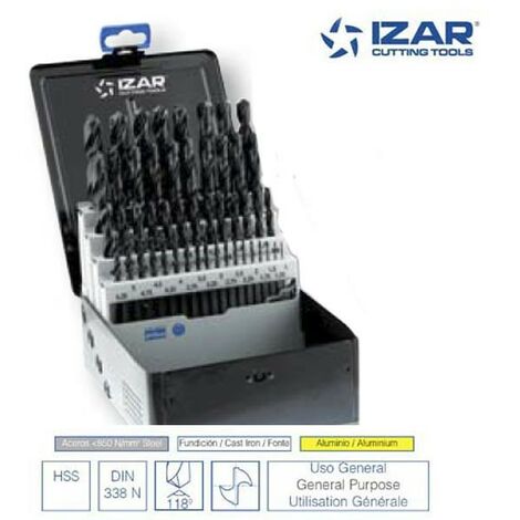 coffret 49 forets HSS DIN338N Izar de 1 à 13 mm par 0.25 mm
