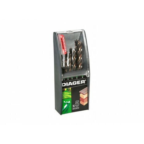 Coffret 5 forets bois 4 pointes attachement cylindrique  diamètres 3-4-5-6-8mm