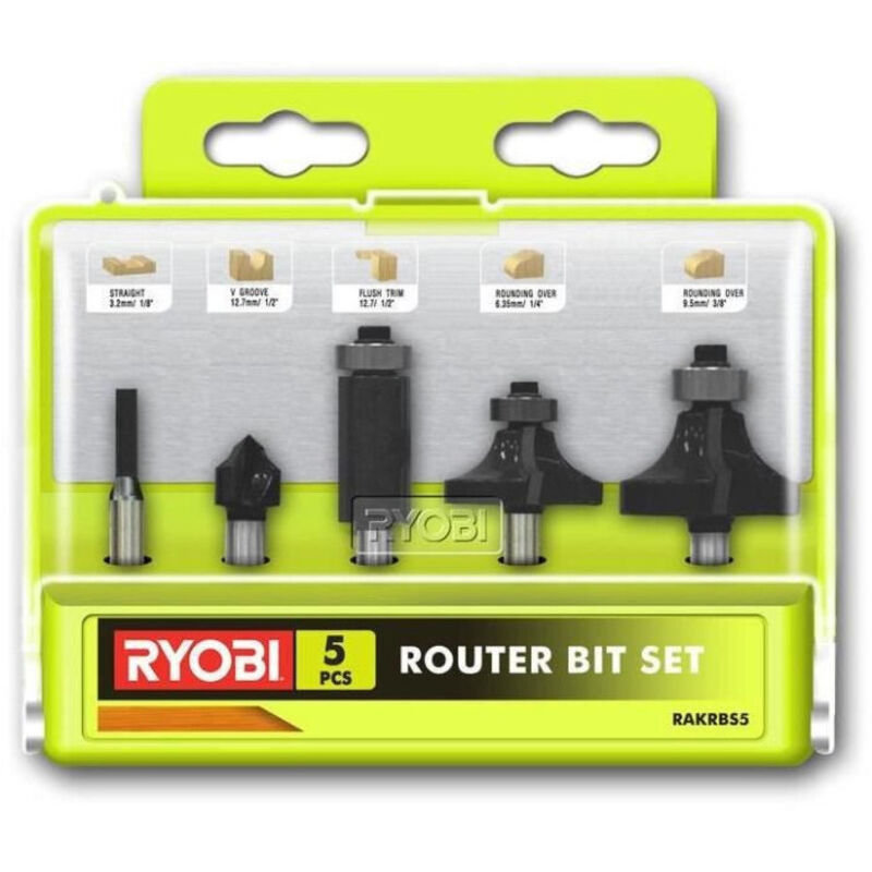 Coffret 5 fraises panachées RYOBI queue de diamètre 6mm RAKRBS5