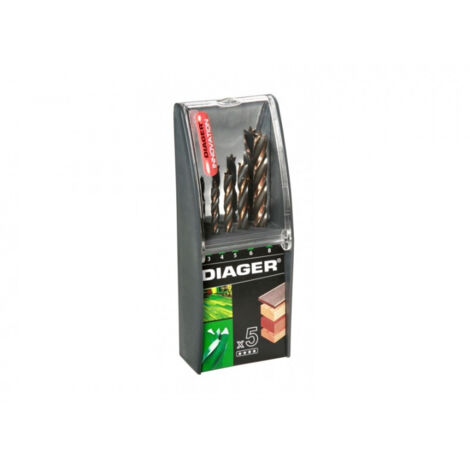 Coffret 5 mèches à bois 4wood pointe PRO DIAGER - diamètre 3 - 4 - 5 - 6 - 8 DIAGER