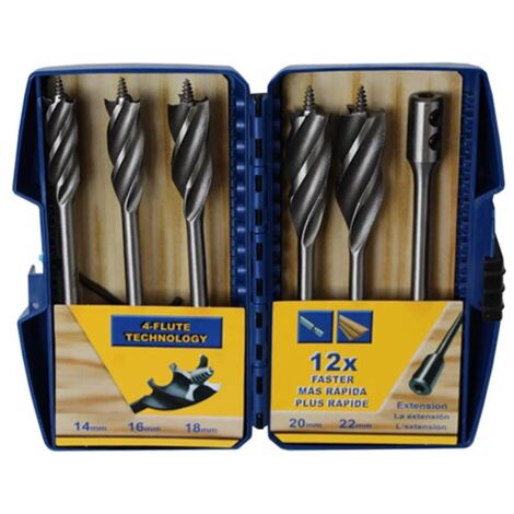 Coffret 5 meches bois rapides 4 spirales - 150mm 14-16-18-20-22