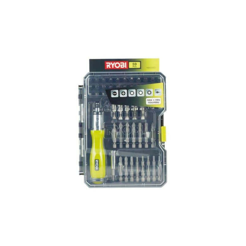 Ryobi - Coffret 59 accessoires de vissage-boulonnage avec tournevis à cliquet RAK59SD