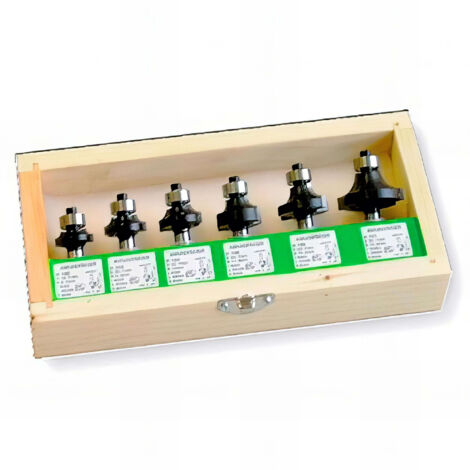 Coffret 6 mèches de défonceuse à arrondir HM R. 3 à 10 x Q. 8 mm - 5480700 - Holzprofi
