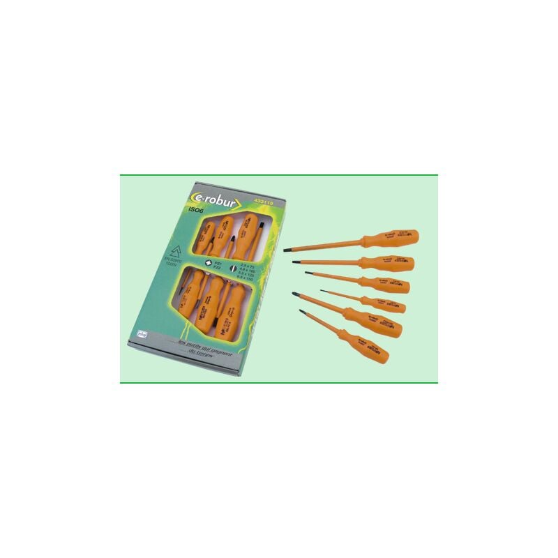 Coffret 6 tournevis isolés 1000V PZ1-2, plats 2,5-4-5,5-6,5mm (433119)