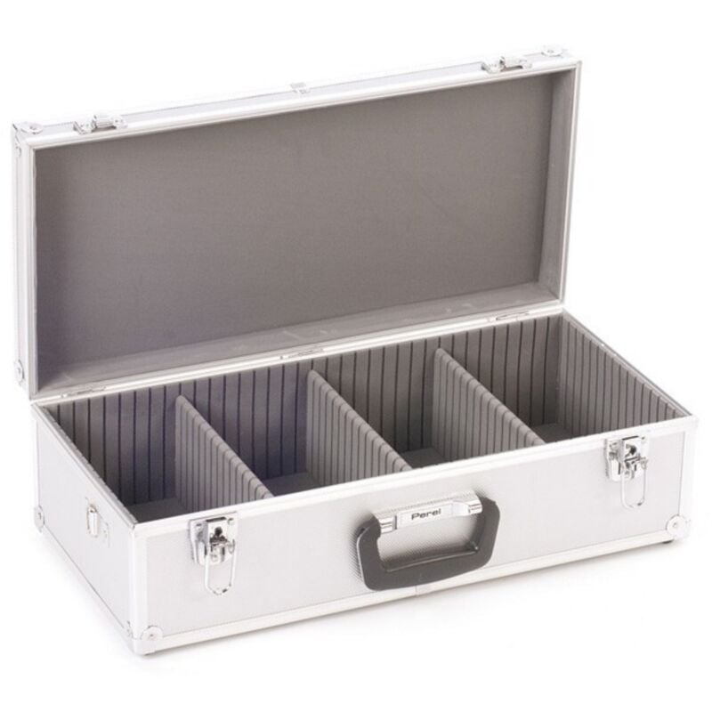 Perel - Coffret pour 80 cd, verrouillage à clé, 2 clés, aluminium, 565 x 265 x 170 mm