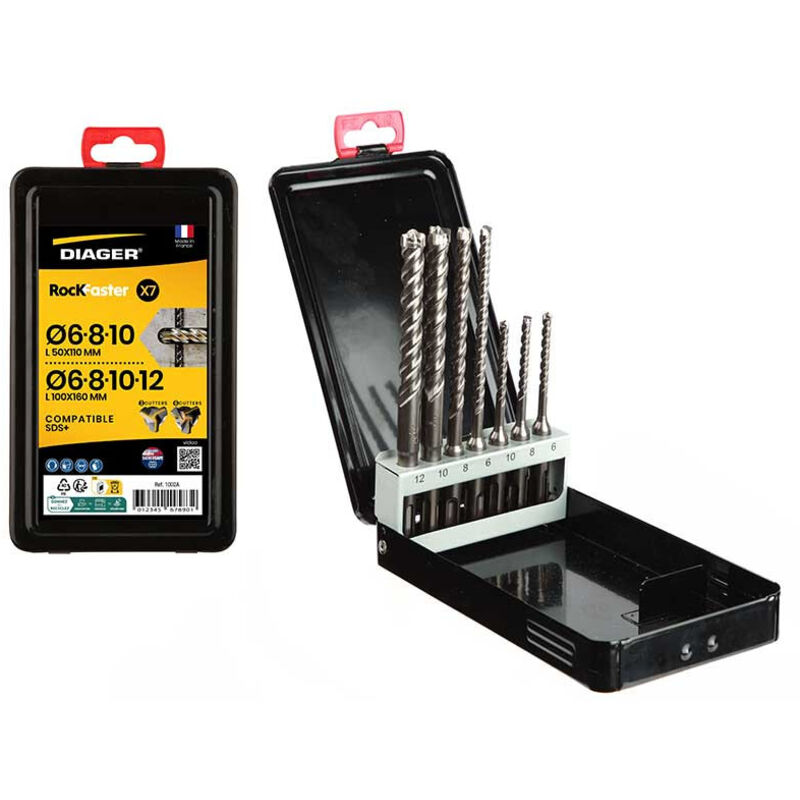Diager - Coffret de 7 forets béton rockfaster sds+ 1001R