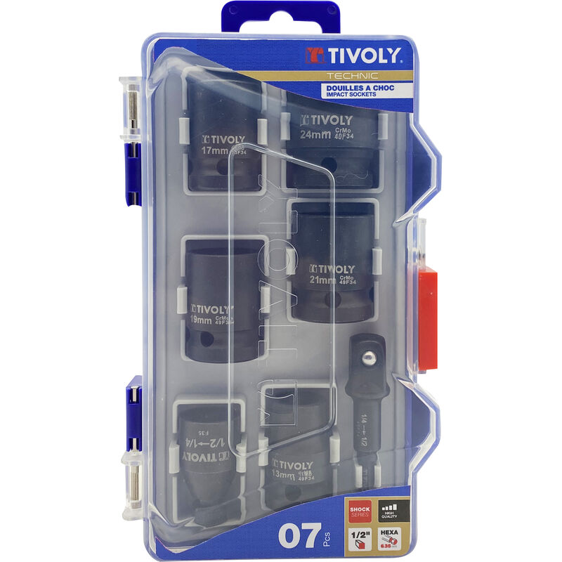 Tivoly - Coffret 7 pcs Douilles à choc 1/2' & accessoires