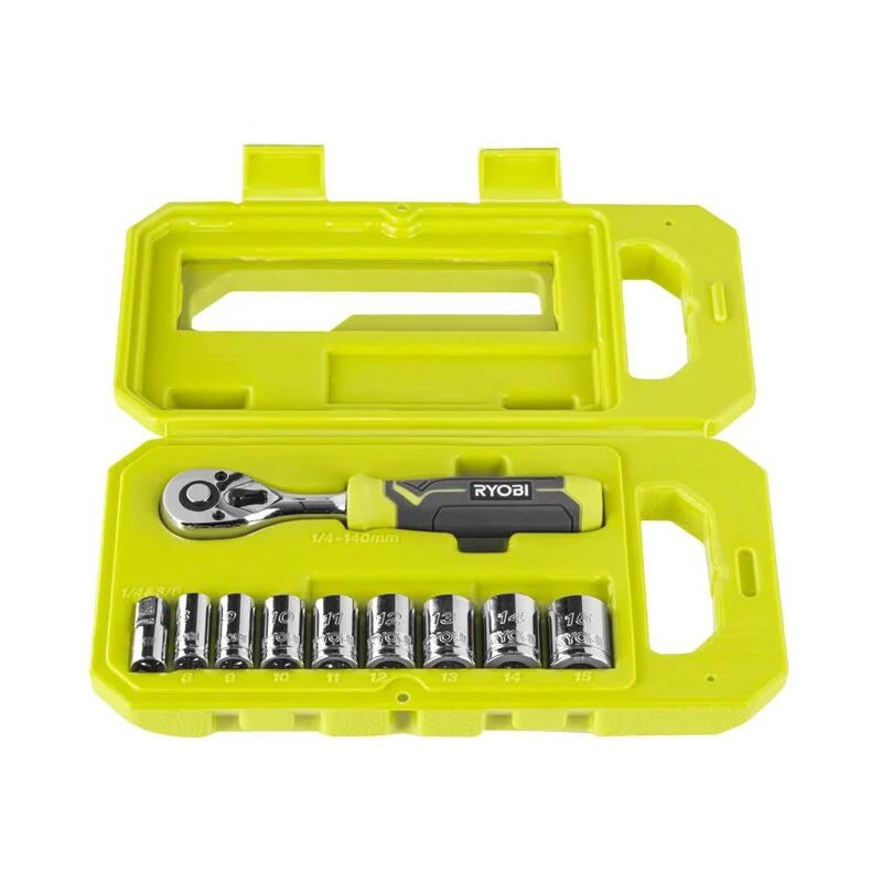 RHRS10PC Jeu de douilles à cliquet 1/4' 10 pièces 8 9 10 11 12 13 14 15 mm - Ryobi