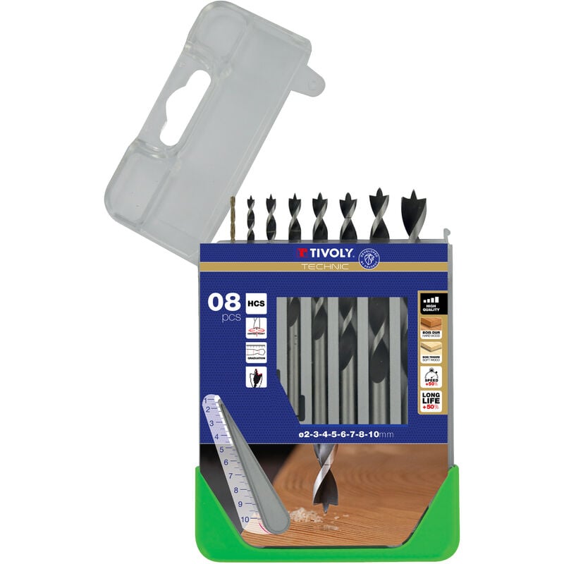Tivoly - Coffret 8 forets bois 3 pointes gradués slr ø 2 à 10mm