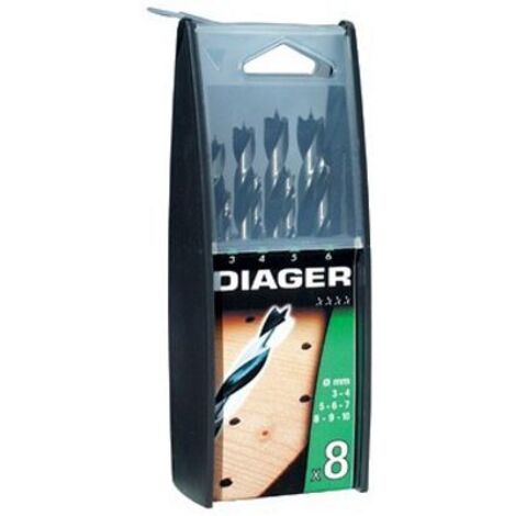 Coffret 8 meches bois 3 pointes pro Ø3 à 10mm Diager