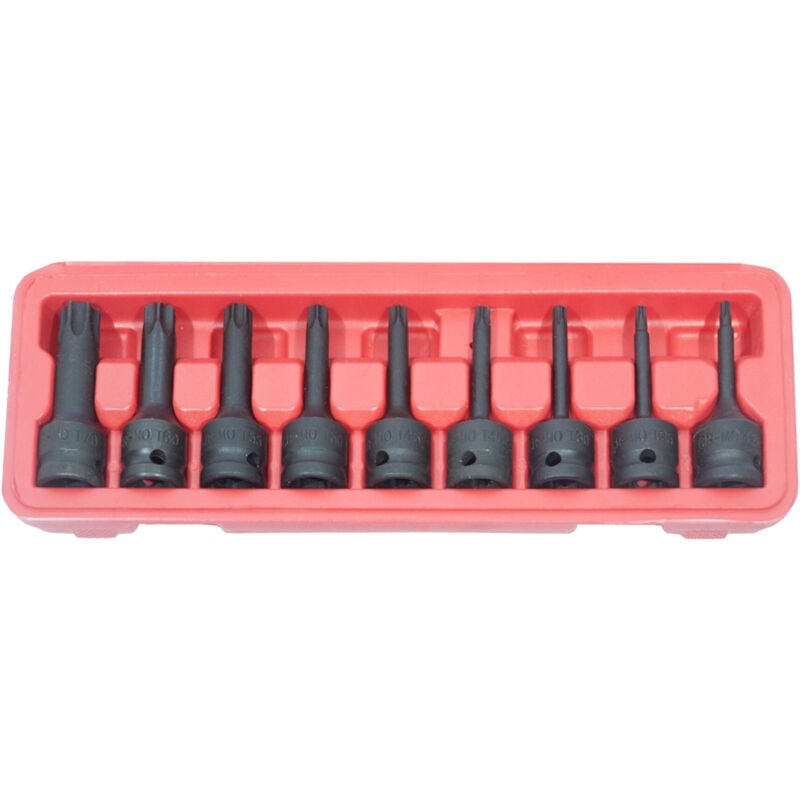 Coffret 9 douilles embouts impact torx males a choc 1/2 t20 à t70