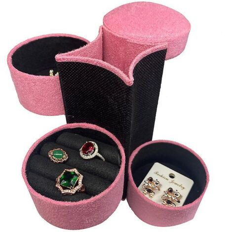 Coffret à bijoux triple couche en velours rose