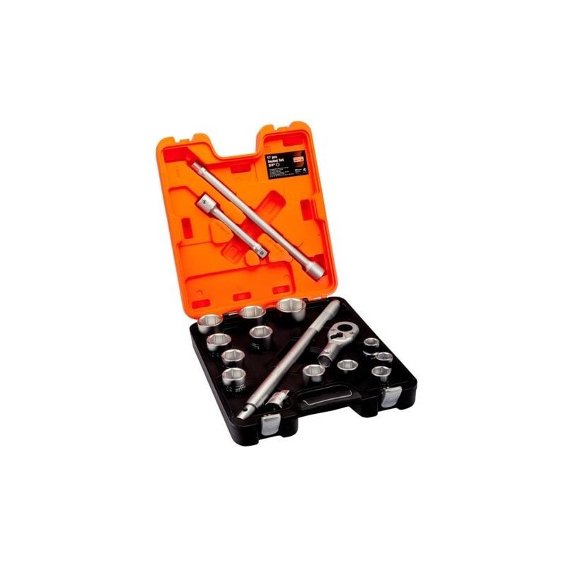 Jeu de douilles 3/4, 6 pans, métriques, et tête de cliquet - 17 pc - Bahco