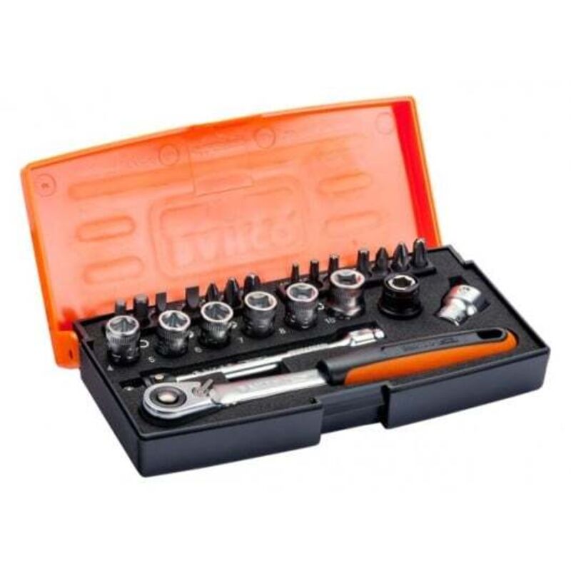 BAHCO - Jeu de douilles 1/4, 6 pans, dimensions métriques, et embouts - 24 pc/coffret