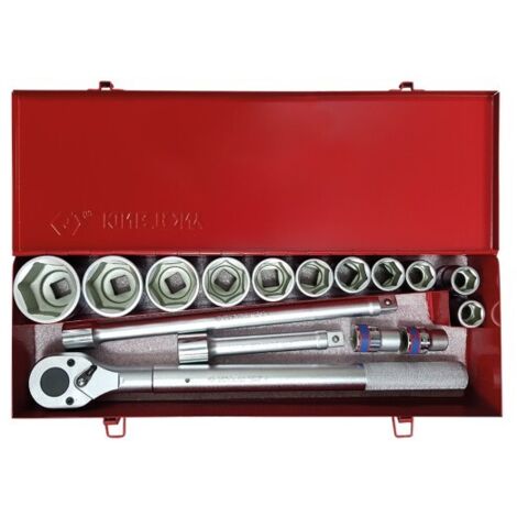 Coffret à douilles 3/4' 17 pièces 17 à 55mm – Type 6 pans – Angle de reprise 15° – Pour travaux de mécanique – King Tony