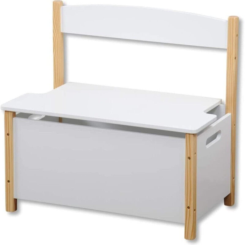 Coffre à jouet banc en bois - Blanc/Beige - L 60 x H 56 cm - Livraison gratuite
