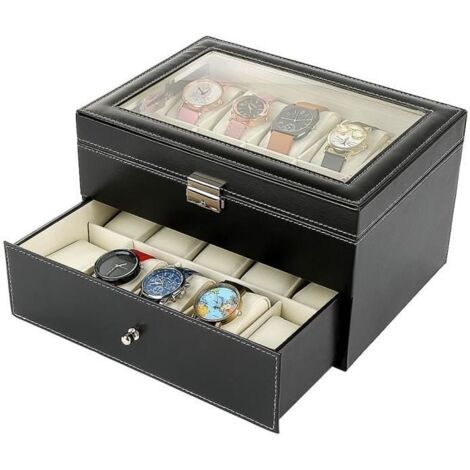 Coffret à montre - Boîte à montre - Présentoire à montre 20 Montres Coffret de Rangement pour Montres et Bijoux avec Serrure