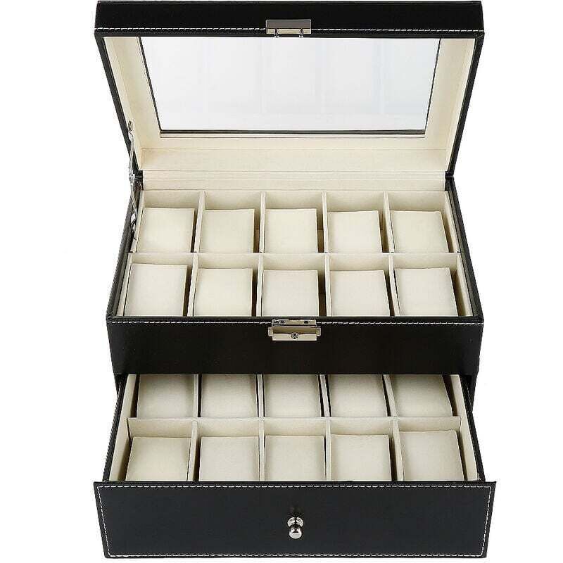 Coffret à Montre Boîte en Cuir Cadeau Homme Présentoir 20 Montres