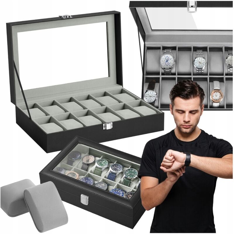 Coffret organisateur pour montres hommes et femmes, 12 compartiments, fête des pères