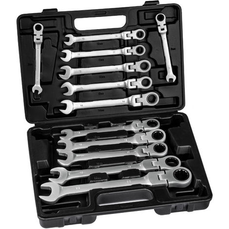 Coffret à Outils, 12 Clés à Cliquet Acier Chrome Vanadium - boite à outils, valise à outils, mallette á outils - noir