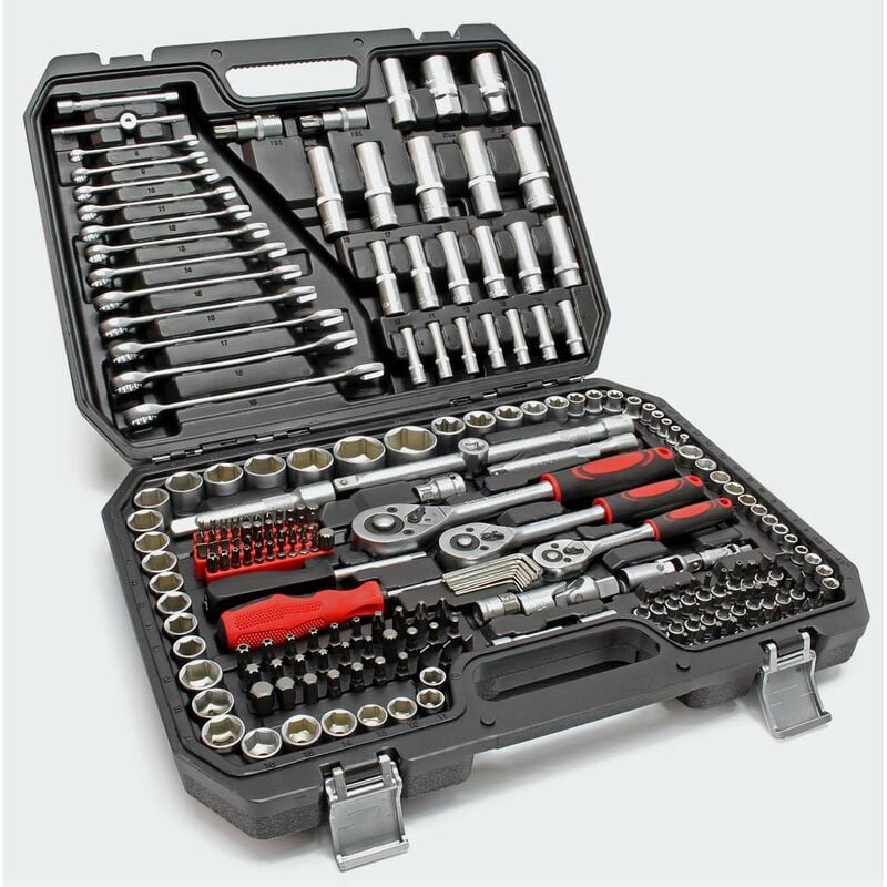 Coffret à Outils 3 Cliquets, Clefs plates, Coffret Complet, 215 pièces