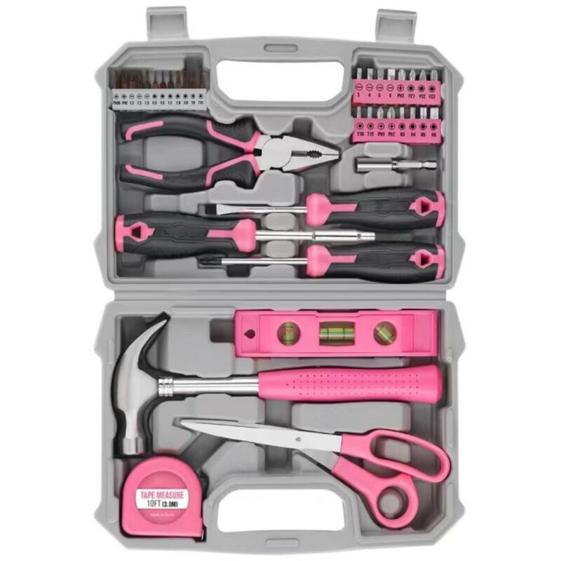 Coffret à outils : Coffret à outils complet pour bricoler soi-même, kit d'outils rose professionnel pour femmes, maison, bureau