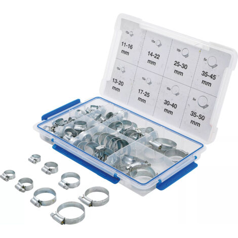Coffret assortiment de 80 colliers de durite bande pleine de 11 à 50