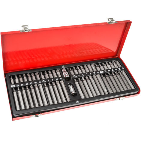 Coffret avec 54 Pièces, Douilles et Embouts Torx - boite à outils, valise à outils, mallette á outils - rouge