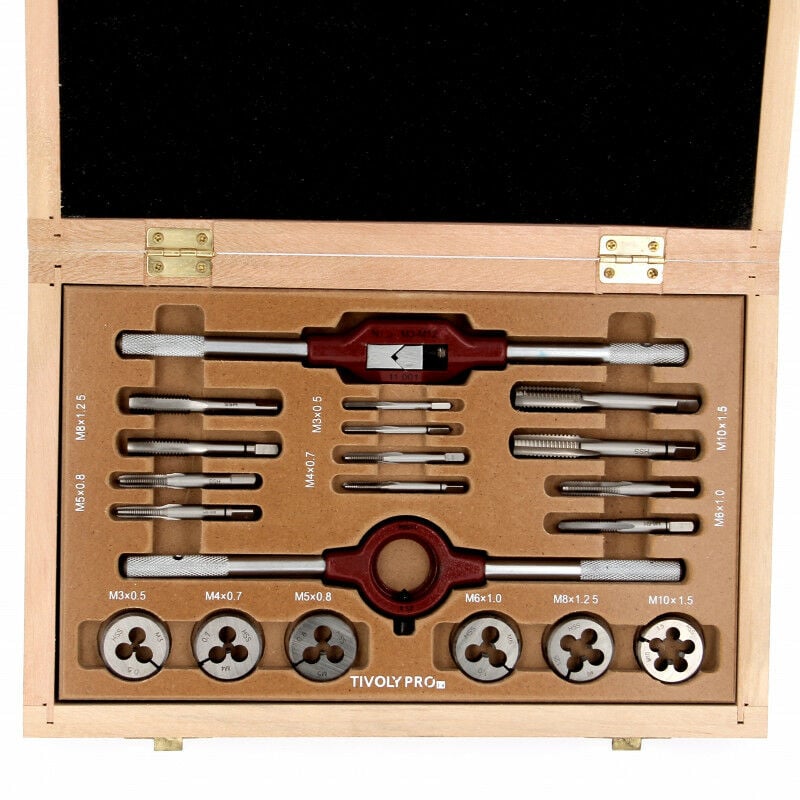 Tivoly - Coffret Bois 20 Pièces Tarauds + Filières Usages Fréquents