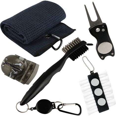 Coffret Cadeau D'Accessoires De Golf - Serviette De Golf, Brosse De Club De Golf Avec Nettoyeur De Rainures, Outil De Réparation De Divot Pliable Avec Marqueur De Balle, Marqueur De Balle De Golf Et S