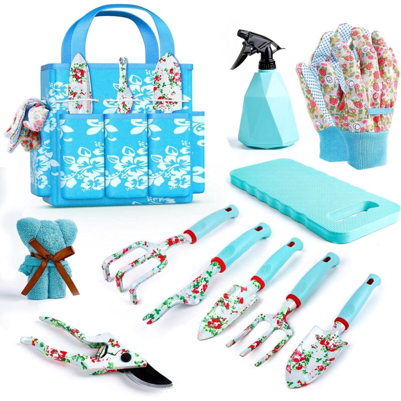 Coffret cadeau de jardinage pour femme - Outils de jardinage fleuris avec sac fourre-tout - Cadeau idéal pour maman, petite amie ou toute autre femme