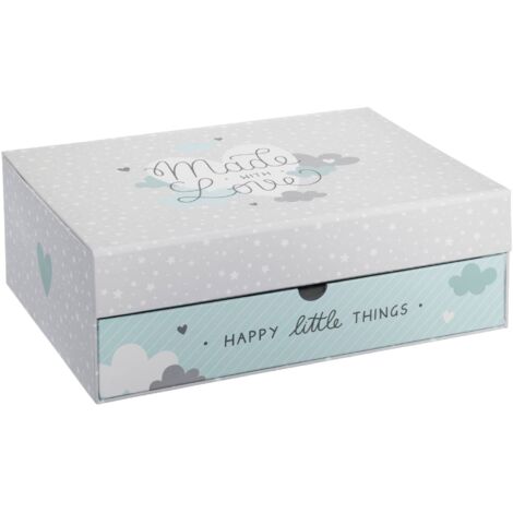 Coffret Cadeau de Naissance Made with Love - Ensemble Bleu avec Couches, Album Photo et Cartes de Vœux Atmosphera