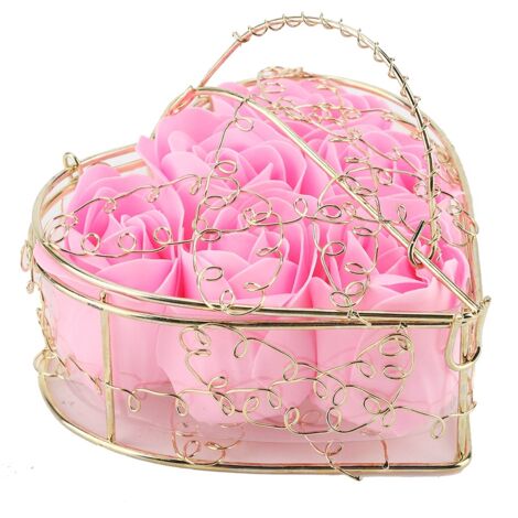 Coffret cadeau romantique en fer, panier en forme de fleur de rose plaquée or, orné de 6 roses, idéal pour la Saint-Valentin.