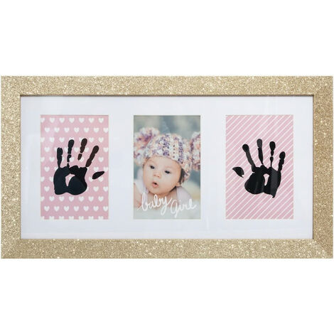 Coffret cadre à empreinte bébé - Doré - L 44 x H 24 cm - Livraison gratuite