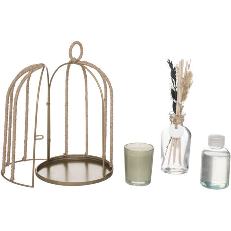 Coffret Cage en métal Diffuseur de parfum Fleur de jasmin avec bâtonnets et Bougie - Atmosphera