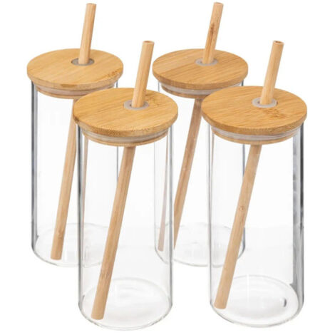 Coffret Carafe, 4 Verres & Pailles "Bambou" 28cm Transparent