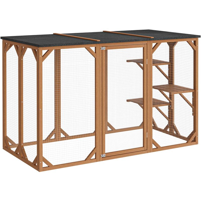 Wiltec - Enclos extérieur Parc pour Chat résistant aux intempéries 180 x 80 x 111,8 cm avec 3 Zones de repos