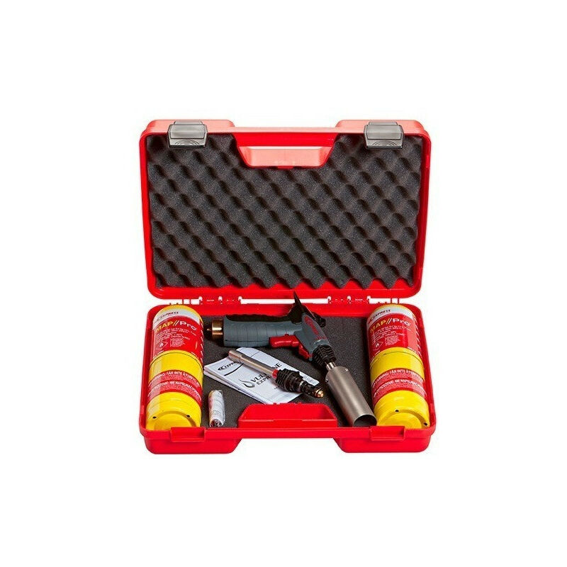 Guilbert Express - Valisette rouge Vulcane Express Multi Air Chaud avec lance spécial air chaud + 2 cartouches MAP//Pro + Piezo