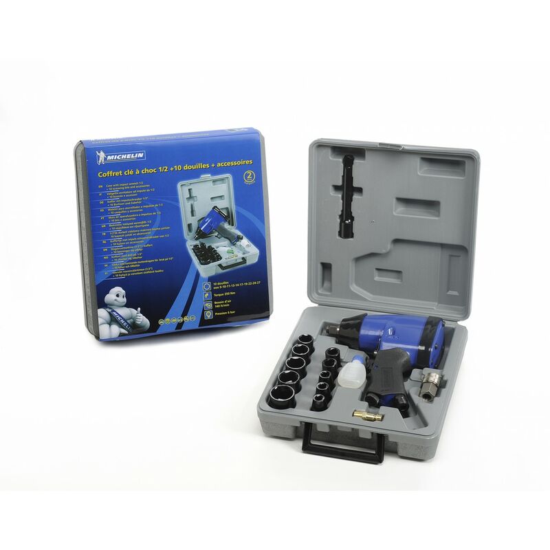 Coffret clé à choc 1/2 avec 10 douilles et accessoires - Michelin