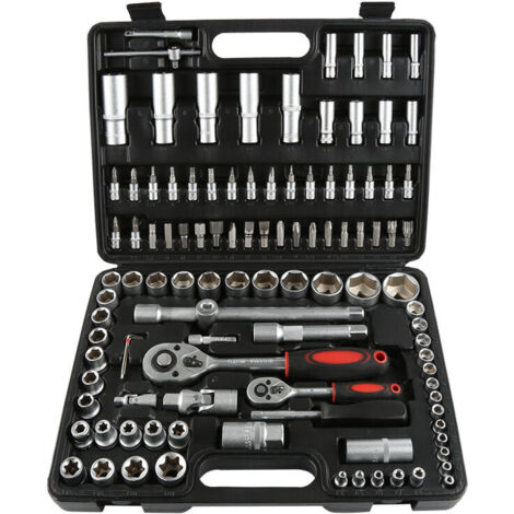 Coffret Clé à Cliquet et Embouts, Jeu de Clés à Douille, 108 pièces, Avec une mallette noire, Dimensions: 38,5 x 27 x 8,5 cm