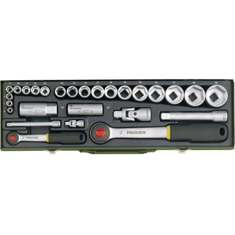 Industrial Jeu de clés à douille métrique 1/4 (6.3 mm), 1/2 (12.5 mm) 27 pièces 23020 - Proxxon