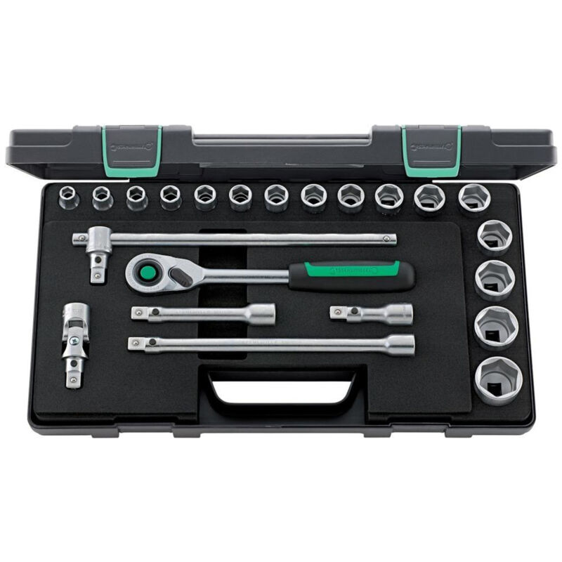 Stahlwille - Jeu de clés à douille 52/16/6 qr 1/2 z 22 pcs. ouv. 10-33 qr l. 460 mm cv