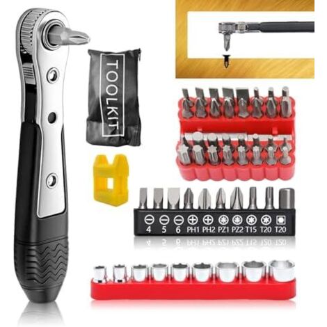 Coffret Cliquet 1/4 Tournevis a Magnétique Mini Set avec 42 Embouts et 9 Douilles Kit Caisse Outil Idéal pour les Petits Outils, L'automobile, le Vélo, la Maison Bricolage -