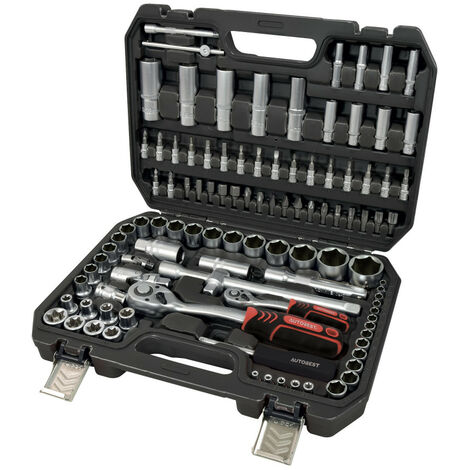 Autobest – Coffret multi-outils 108 pièces – Douilles en chrome vanadium – Rallonges et accessoires inclus – Pour travaux de précision