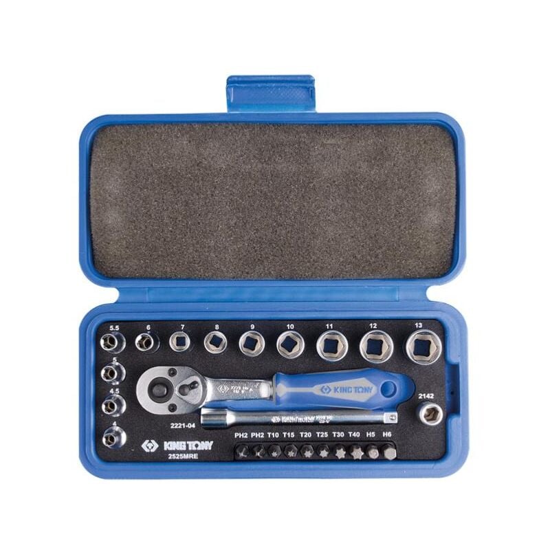 King Tony - Coffret cliquet + douilles 6 pans et embouts 1/4