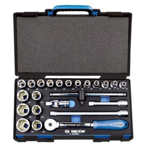 Coffret cliquet et douilles 1/2' 6 pans EVAWAVE – 23 pièces – Cliquet à tête ronde – Douilles standard métriques 8-32mm – King Tony - accessoires1